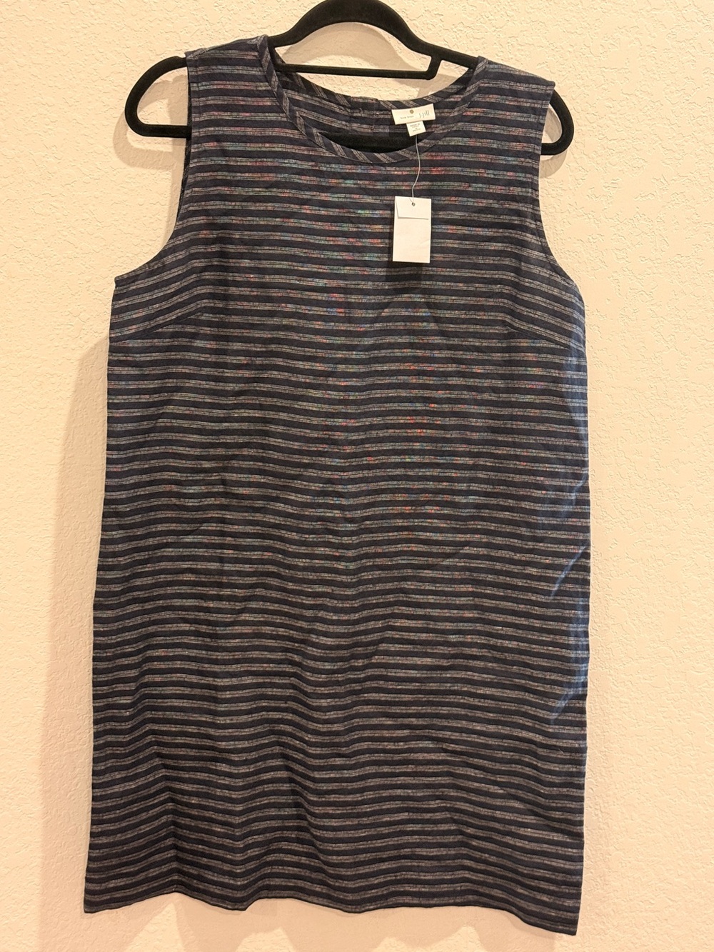 J. Jill Love Linen Navy and Gray Striped Sleeveless Shift Dress